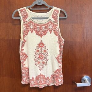 Lucky Brand Cream and Red Intricate Patterned Tank Top size M
